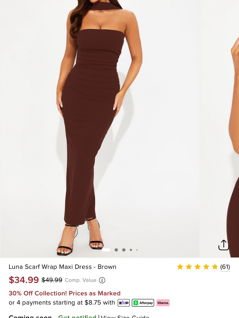 Fashion Nova Brown Strapless Luna Scarf Wrap Midi Dress